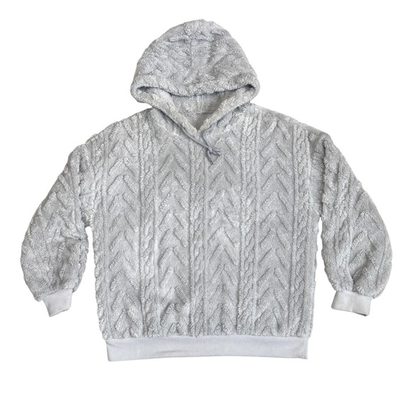 SHEIN Tops - Shein Light Gray Cable Knit Textured Fleece Hoodie Oversized Pullover Large